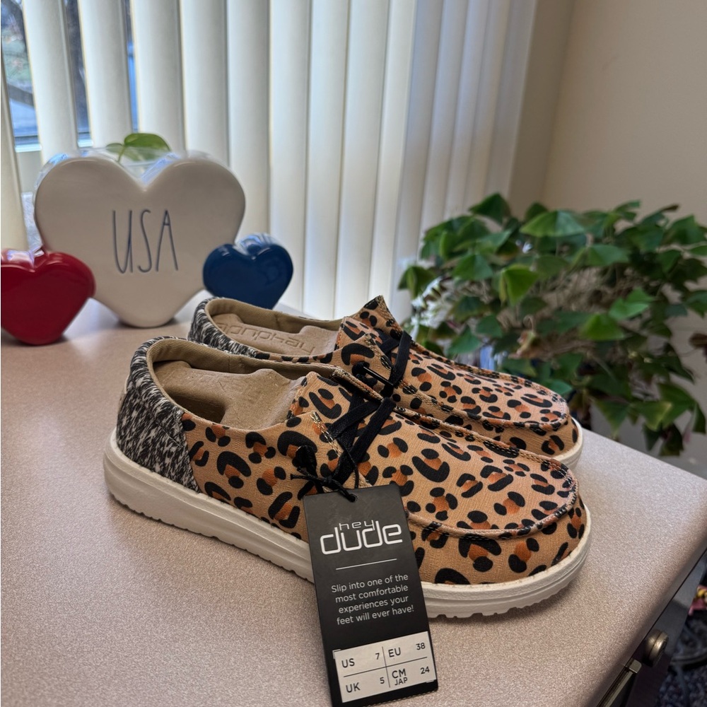 Hey Dude Women Leopard Print Slip-Ons in Tan, Black and Gray